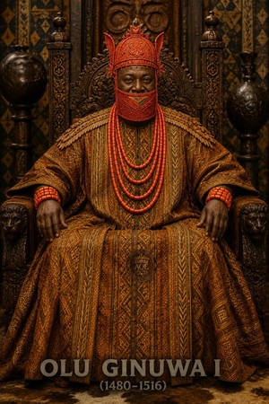 Artistic depiction of Olu Ginuwa I, first Olu of Warri and founder of the Iwere royal dynasty